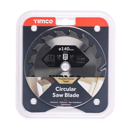This is an image showing TIMCO Circular Saw Blade - General Purpose - Coarse/Medium - 140 x 20 x 16T - 1 Each Clamshell available from T.H Wiggans Ironmongery in Kendal, quick delivery at discounted prices.