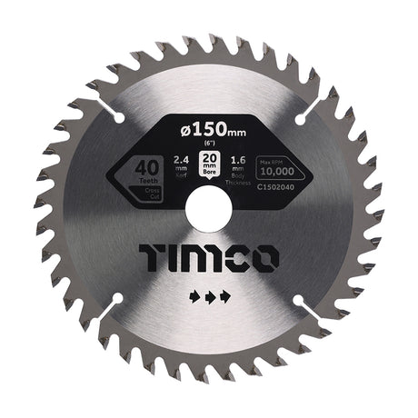 This is an image showing TIMCO Circular Saw Blade - Trimming/Crosscut - Medium/Fine - 150 x 20 x 40T - 1 Each Clamshell available from T.H Wiggans Ironmongery in Kendal, quick delivery at discounted prices.