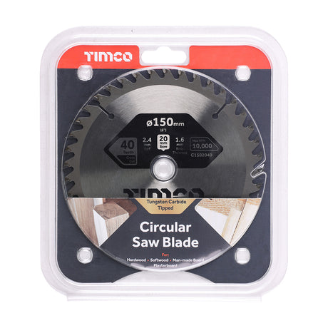 This is an image showing TIMCO Circular Saw Blade - Trimming/Crosscut - Medium/Fine - 150 x 20 x 40T - 1 Each Clamshell available from T.H Wiggans Ironmongery in Kendal, quick delivery at discounted prices.