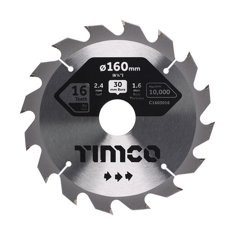 This is an image showing TIMCO Circular Saw Blade - General Purpose - Coarse/Medium - 160 x 30 x 16T - 1 Each Clamshell available from T.H Wiggans Ironmongery in Kendal, quick delivery at discounted prices.