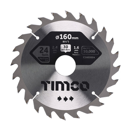 This is an image showing TIMCO Circular Saw Blade - Combination - Medium - 160 x 30 x 24T - 1 Each Clamshell available from T.H Wiggans Ironmongery in Kendal, quick delivery at discounted prices.
