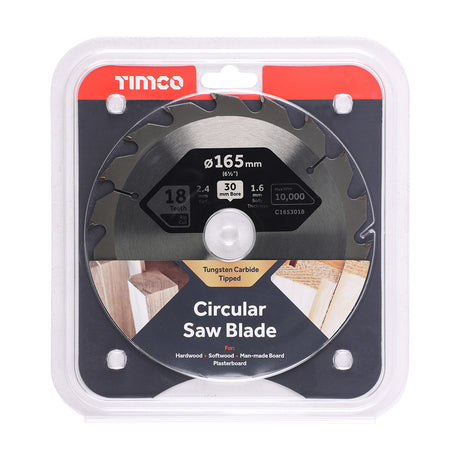 This is an image showing TIMCO Circular Saw Blade - Combination - Medium - 165 x 30 x 18T - 1 Each Clamshell available from T.H Wiggans Ironmongery in Kendal, quick delivery at discounted prices.