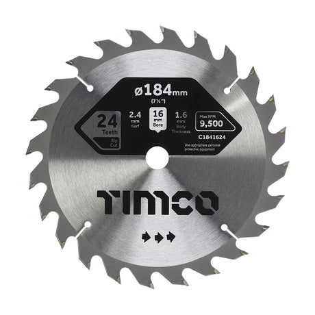 This is an image showing TIMCO Circular Saw Blade - General Purpose - Coarse/Medium - 184 x 16 x 24T - 1 Each Clamshell available from T.H Wiggans Ironmongery in Kendal, quick delivery at discounted prices.