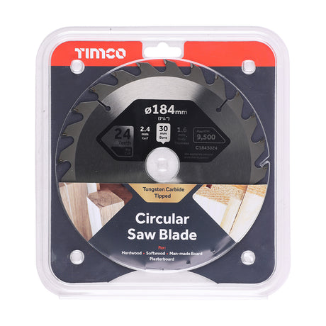 This is an image showing TIMCO Circular Saw Blade - General Purpose - Coarse/Medium - 184 x 30 x 24T - 1 Each Clamshell available from T.H Wiggans Ironmongery in Kendal, quick delivery at discounted prices.