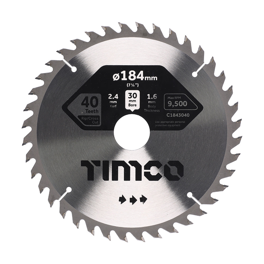 This is an image showing TIMCO Circular Saw Blade - Trimming/Crosscut - Medium/Fine - 184 x 30 x 40T - 1 Each Clamshell available from T.H Wiggans Ironmongery in Kendal, quick delivery at discounted prices.