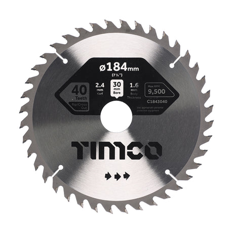 This is an image showing TIMCO Circular Saw Blade - Trimming/Crosscut - Medium/Fine - 184 x 30 x 40T - 1 Each Clamshell available from T.H Wiggans Ironmongery in Kendal, quick delivery at discounted prices.