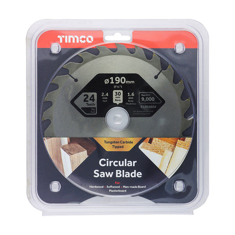 This is an image showing TIMCO Circular Saw Blade - General Purpose - Coarse/Medium - 190 x 30 x 24T - 1 Each Clamshell available from T.H Wiggans Ironmongery in Kendal, quick delivery at discounted prices.