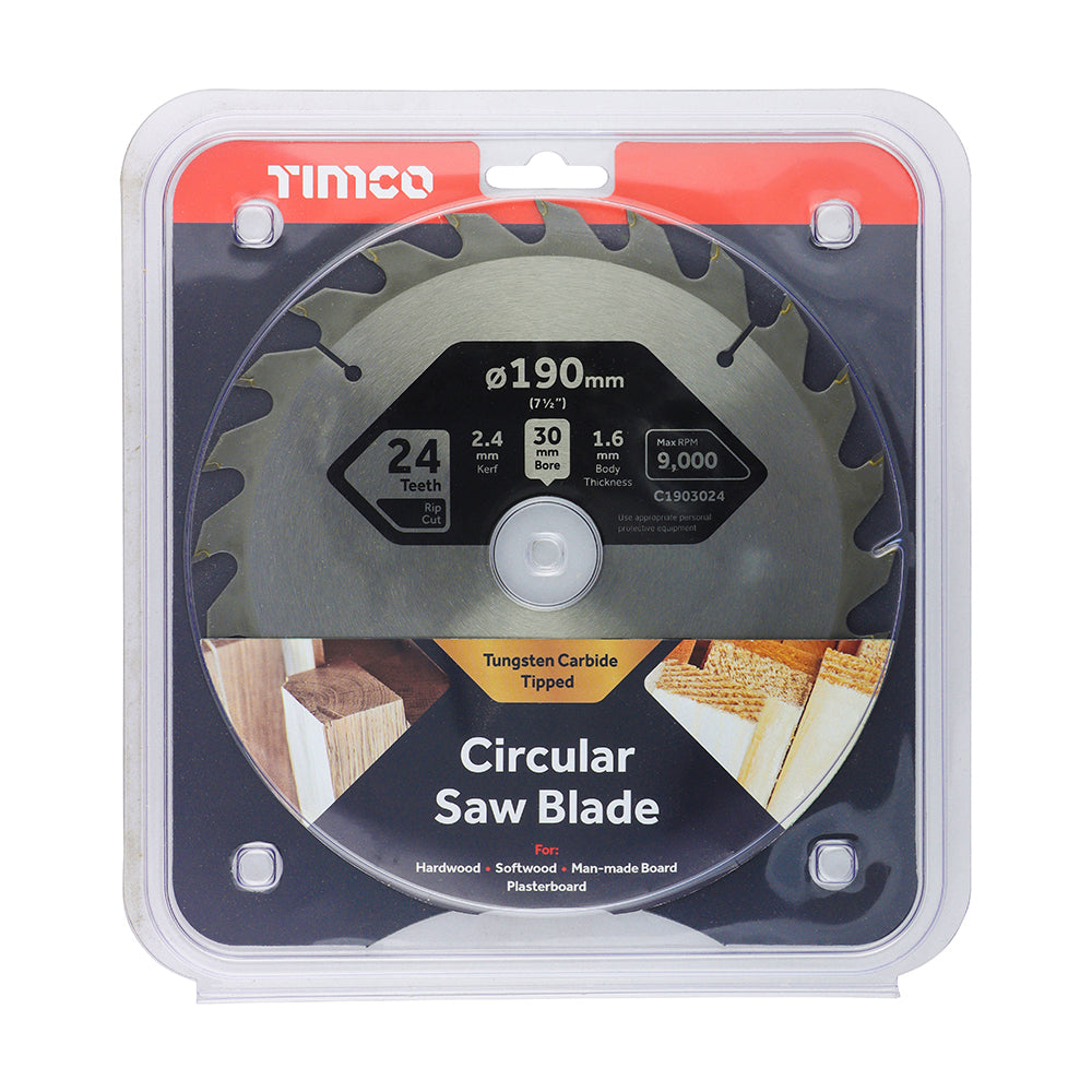 This is an image showing TIMCO Circular Saw Blade - General Purpose - Coarse/Medium - 190 x 30 x 24T - 1 Each Clamshell available from T.H Wiggans Ironmongery in Kendal, quick delivery at discounted prices.
