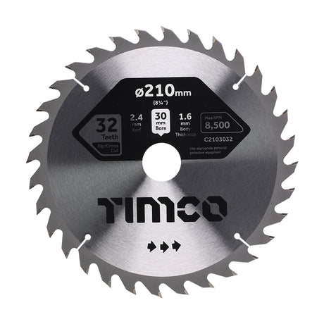 This is an image showing TIMCO Circular Saw Blade - General Purpose - Coarse/Medium - 210 x 30 x 32T - 1 Each Clamshell available from T.H Wiggans Ironmongery in Kendal, quick delivery at discounted prices.