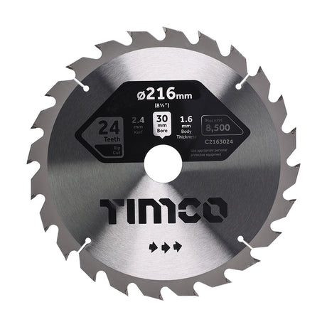 This is an image showing TIMCO Circular Saw Blade - General Purpose - Coarse/Medium - 216 x 30 x 24T - 1 Each Clamshell available from T.H Wiggans Ironmongery in Kendal, quick delivery at discounted prices.