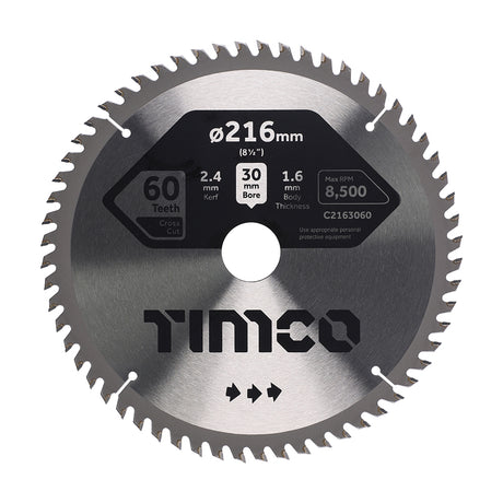 This is an image showing TIMCO Circular Saw Blade - Fine Trim/Finishing - Extra Fine - 216 x 30 x 60T - 1 Each Clamshell available from T.H Wiggans Ironmongery in Kendal, quick delivery at discounted prices.