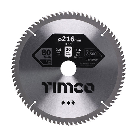 This is an image showing TIMCO Circular Saw Blade - Fine Trim/Finishing - Extra Fine - 216 x 30 x 80T - 1 Each Clamshell available from T.H Wiggans Ironmongery in Kendal, quick delivery at discounted prices.