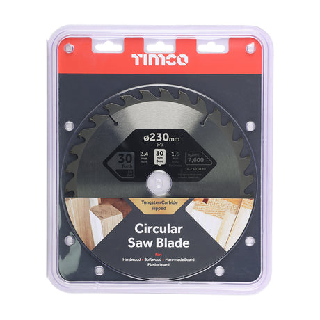 This is an image showing TIMCO Circular Saw Blade - General Purpose - Coarse/Medium - 230 x 30 x 30T - 1 Each Clamshell available from T.H Wiggans Ironmongery in Kendal, quick delivery at discounted prices.
