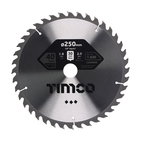 This is an image showing TIMCO Circular Saw Blade - Combination - Medium - 250 x 30 x 40T - 1 Each Clamshell available from T.H Wiggans Ironmongery in Kendal, quick delivery at discounted prices.