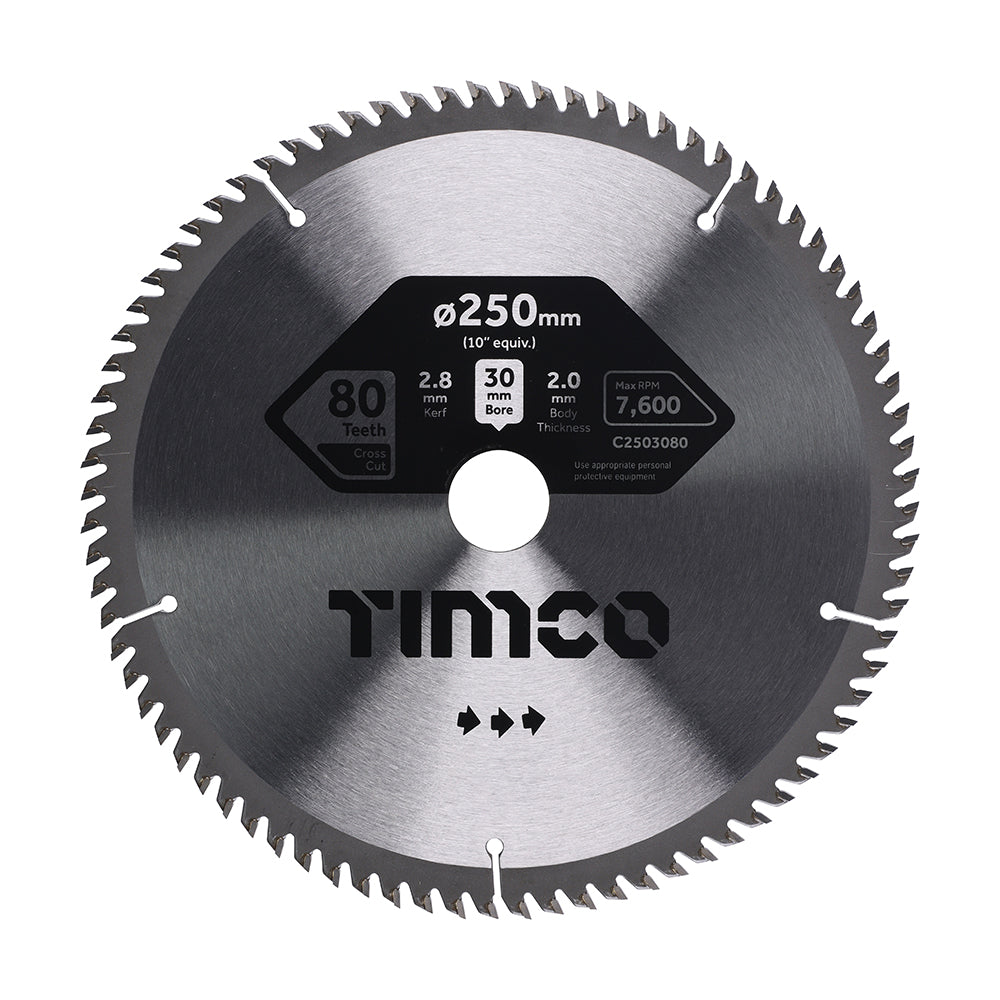 This is an image showing TIMCO Circular Saw Blade - Fine Trim/Finishing - Extra Fine - 250 x 30 x 80T - 1 Each Clamshell available from T.H Wiggans Ironmongery in Kendal, quick delivery at discounted prices.