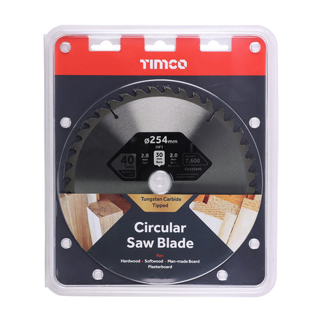 This is an image showing TIMCO Circular Saw Blade - Combination - Medium - 254 x 30 x 40T - 1 Each Clamshell available from T.H Wiggans Ironmongery in Kendal, quick delivery at discounted prices.