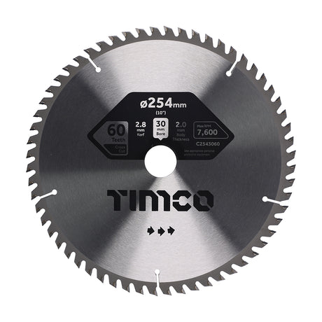 This is an image showing TIMCO Circular Saw Blade - Trimming/Crosscut - Medium/Fine - 254 x 30 x 60T - 1 Each Clamshell available from T.H Wiggans Ironmongery in Kendal, quick delivery at discounted prices.