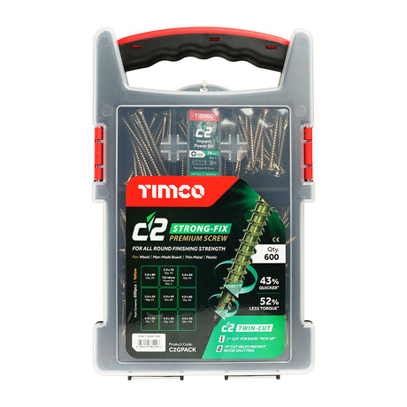 This is an image showing TIMCO C2 Strong-Fix Mixed Grab Pack - PZ - Double Countersunk - Yellow - 600pcs - 600 Pieces Tray available from T.H Wiggans Ironmongery in Kendal, quick delivery at discounted prices.