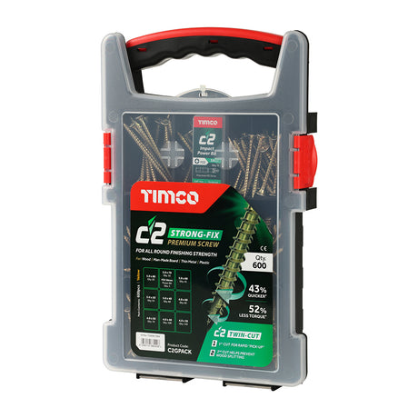 This is an image showing TIMCO C2 Strong-Fix Mixed Grab Pack - PZ - Double Countersunk - Yellow - 600pcs - 600 Pieces Tray available from T.H Wiggans Ironmongery in Kendal, quick delivery at discounted prices.