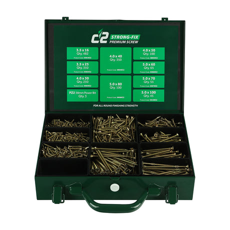 This is an image showing TIMCO C2 Strong-Fix Trade Case - PZ - Double Countersunk - Yellow - 1,798pcs - 1798 Pieces Case available from T.H Wiggans Ironmongery in Kendal, quick delivery at discounted prices.