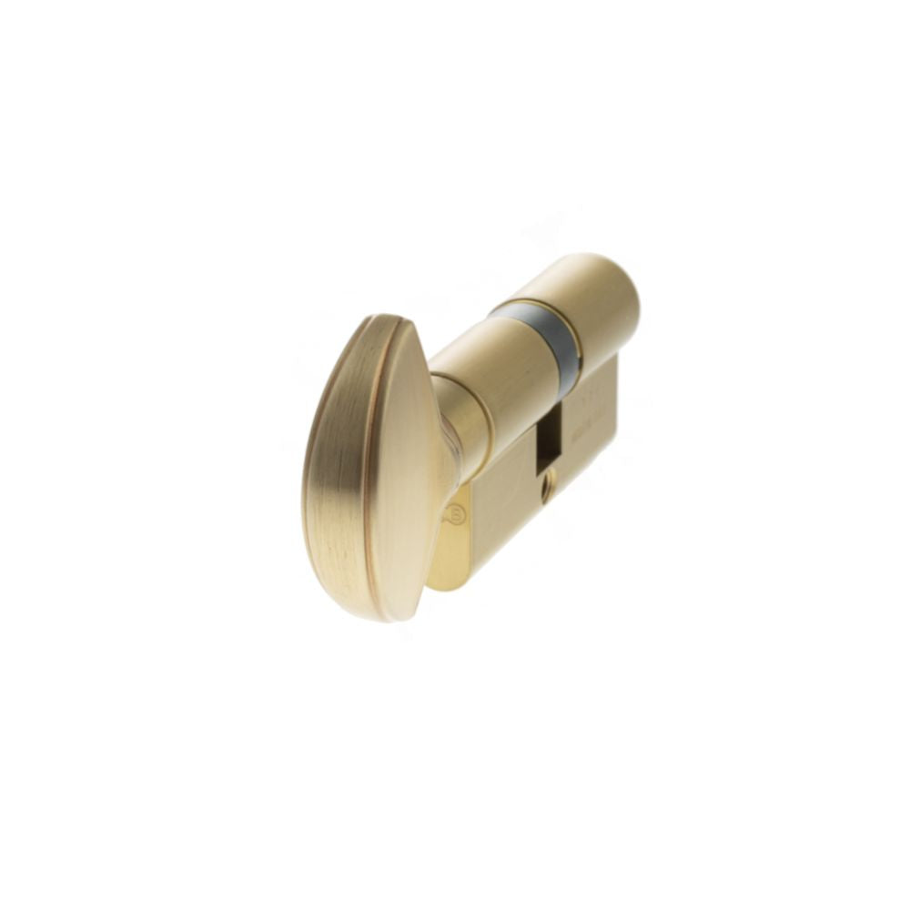 This is an image of AGB Euro Profile 5 Pin Cylinder Key to Turn 30-30mm (60mm) - Satin Brass available to order from T.H Wiggans Architectural Ironmongery in Kendal.