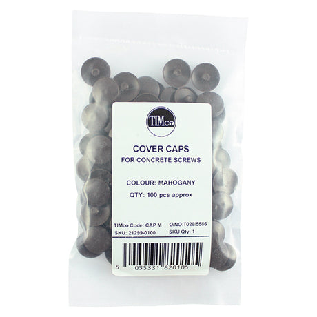 This is an image showing TIMCO Concrete Screw Cover Caps - Mahogany - MAHOGANY - 100 Pieces Bag available from T.H Wiggans Ironmongery in Kendal, quick delivery at discounted prices.