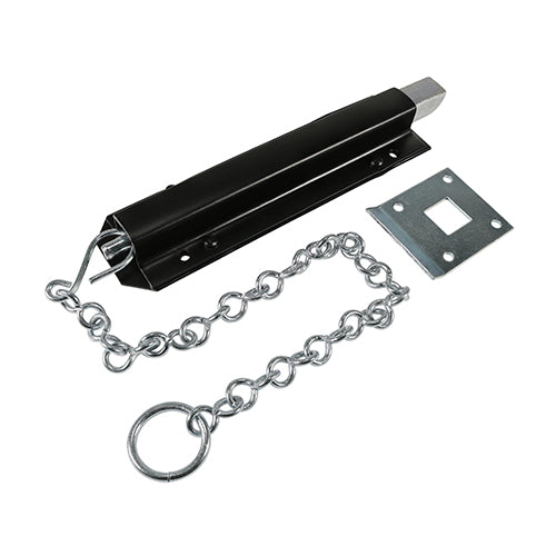 This is an image showing TIMCO Spring Chain Bolt - Black - 18" - 1 Each Plain Bag available from T.H Wiggans Ironmongery in Kendal, quick delivery at discounted prices.