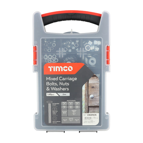 This is an image showing TIMCO Mixed Carriage Bolts, Nuts and Washers Grab Pack – Zinc - 140pcs - 140 Pieces Tray available from T.H Wiggans Ironmongery in Kendal, quick delivery at discounted prices.