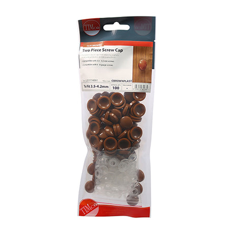 This is an image showing TIMCO Two Piece Screw Caps - Clay Brown - To fit 3.5 to 4.2 Screw - 100 Pieces TIMpac available from T.H Wiggans Ironmongery in Kendal, quick delivery at discounted prices.