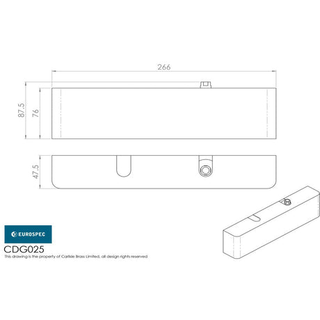 This image is a line drwaing of a Eurospec - Full Cover Overhead Door Closer Variable Power 2-5 Polished - Polishe available to order from Trade Door Handles in Kendal