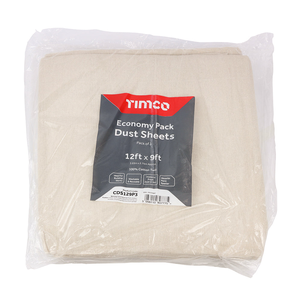 This is an image showing TIMCO Economy Dust Sheets - 12ft x 9ft - 3 Pieces Bag available from T.H Wiggans Ironmongery in Kendal, quick delivery at discounted prices.