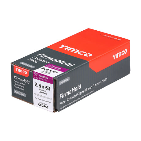 This is an image showing TIMCO FirmaHold Collated Clipped Head Nails - Retail Pack - Ring Shank - FirmaGalv - 2.8 x 63 - 1100 Pieces Box available from T.H Wiggans Ironmongery in Kendal, quick delivery at discounted prices.