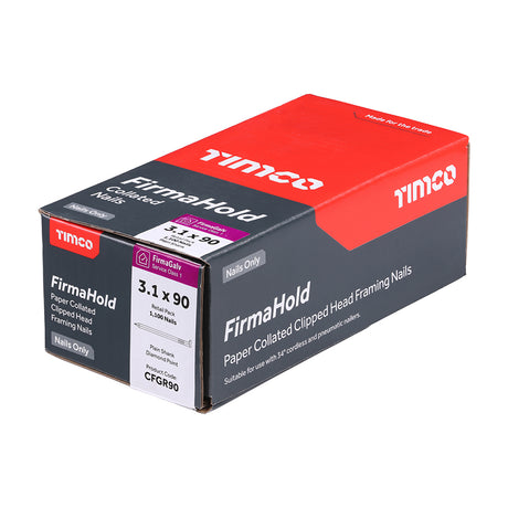 This is an image showing TIMCO FirmaHold Collated Clipped Head Nails - Retail Pack - Plain Shank - FirmaGalv - 3.1 x 90 - 1100 Pieces Box available from T.H Wiggans Ironmongery in Kendal, quick delivery at discounted prices.