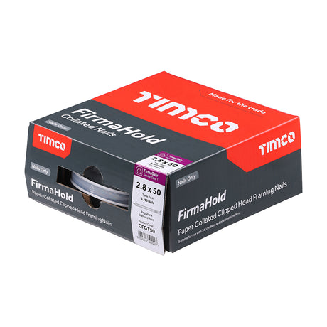 This is an image showing TIMCO FirmaHold Collated Clipped Head Nails - Trade Pack - Ring Shank - FirmaGalv - 2.8 x 50 - 3300 Pieces Box available from T.H Wiggans Ironmongery in Kendal, quick delivery at discounted prices.