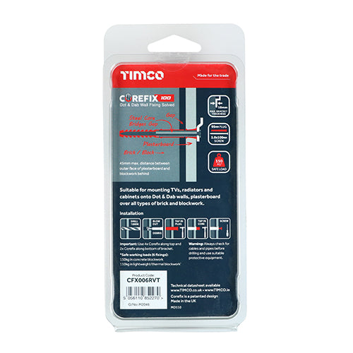 This is an image showing TIMCO Corefix 100 TV & Radiator Kit - 5.0 x 100 - 6 Pieces Box available from T.H Wiggans Ironmongery in Kendal, quick delivery at discounted prices.