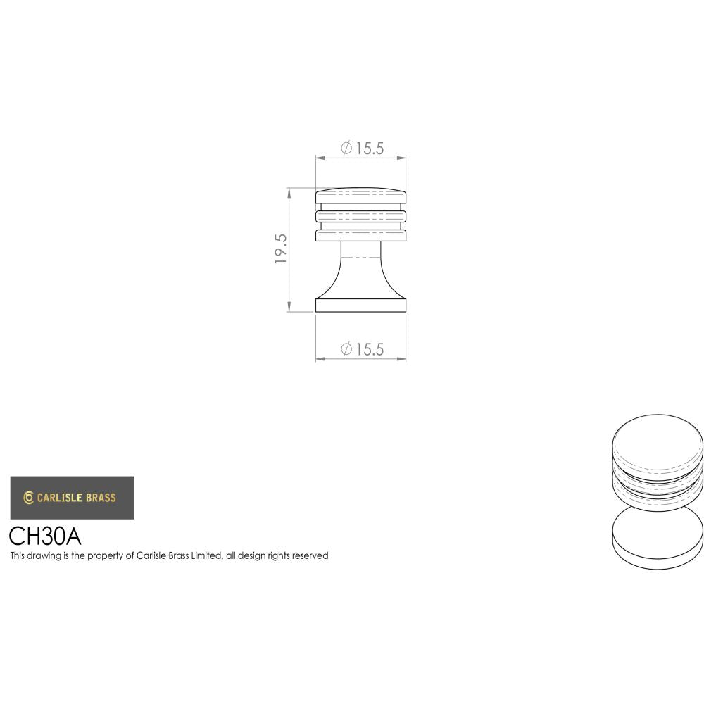 This image is a line drwaing of a FTD - Ringed Knob Satin Nickel - Satin Nickel available to order from Trade Door Handles in Kendal