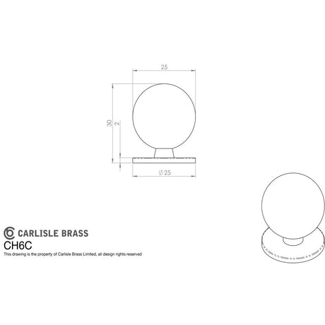 This image is a line drwaing of a FTD - Ball Knob 25mm - Polished Chrome available to order from Trade Door Handles in Kendal