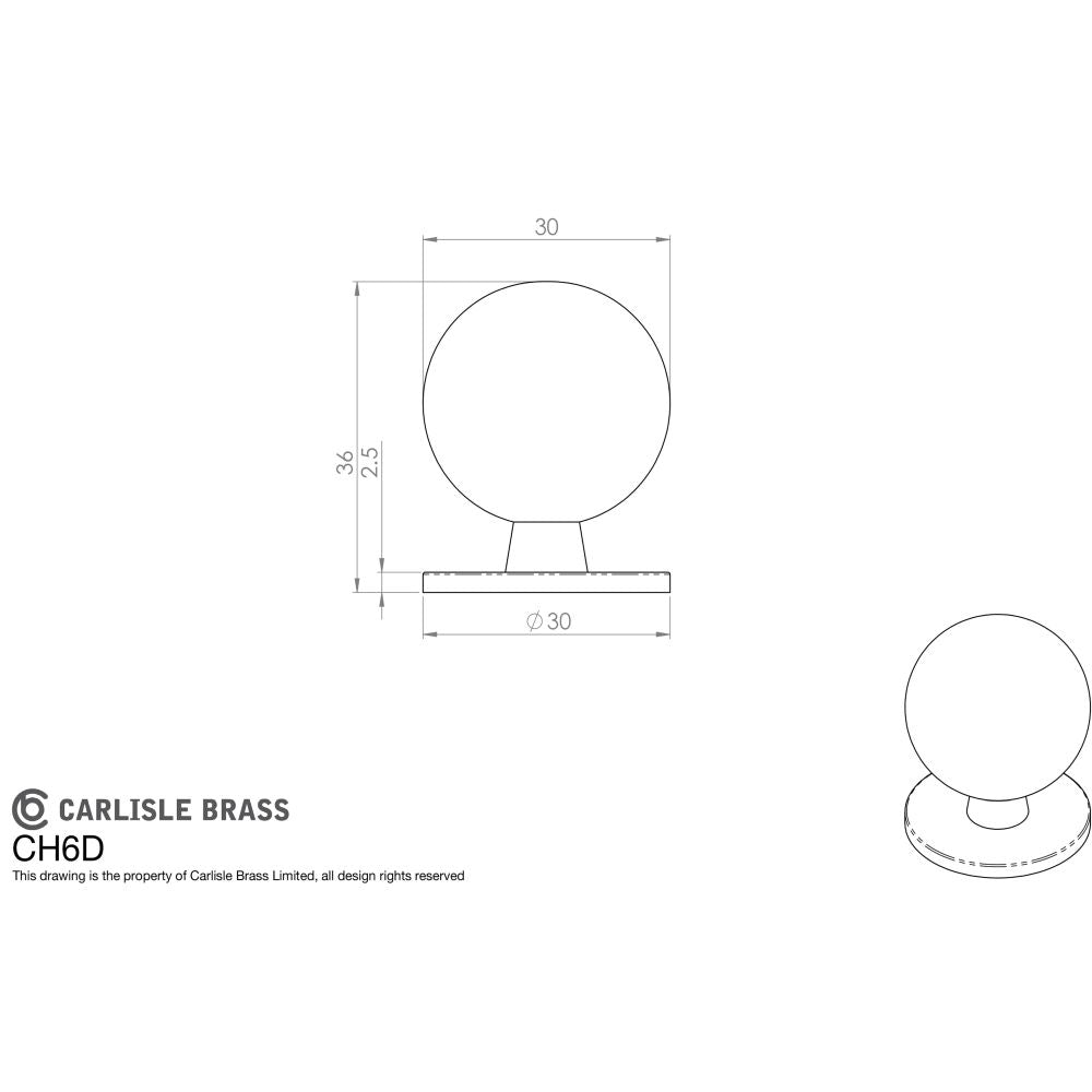 This image is a line drwaing of a FTD - Ball Knob 30mm - Polished Chrome available to order from Trade Door Handles in Kendal