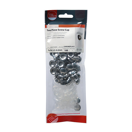 This is an image showing TIMCO Two Piece Screw Caps - Chrome - To fit 3.5 to 4.2 Screw - 100 Pieces TIMpac available from T.H Wiggans Ironmongery in Kendal, quick delivery at discounted prices.