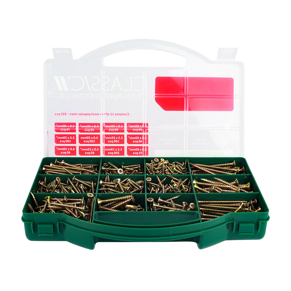 This is an image showing TIMCO Classic Multi-Purpose Screws - Mixed Tray - PZ - Double Countersunk - Yellow - 895pcs - 895 Pieces Tray available from T.H Wiggans Ironmongery in Kendal, quick delivery at discounted prices.