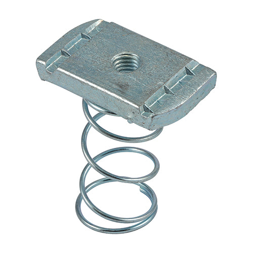 This is an image showing TIMCO Channel Nuts Long Spring - Zinc - M6 - 100 Pieces Box available from T.H Wiggans Ironmongery in Kendal, quick delivery at discounted prices.