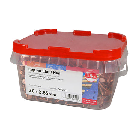This is an image showing TIMCO Clout Nails - Copper - 30 x 2.65 - 2.5 Kilograms TIMtub available from T.H Wiggans Ironmongery in Kendal, quick delivery at discounted prices.