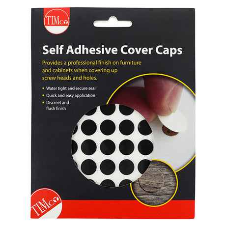 This is an image showing TIMCO Self-Adhesive Cover Caps - Black - 13mm - 112 Pieces Pack available from T.H Wiggans Ironmongery in Kendal, quick delivery at discounted prices.