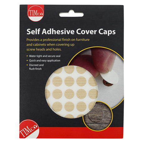 This is an image showing TIMCO Self-Adhesive Cover Caps - Maple - 13mm - 112 Pieces Pack available from T.H Wiggans Ironmongery in Kendal, quick delivery at discounted prices.