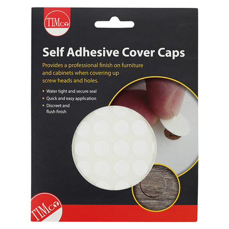 This is an image showing TIMCO Self-Adhesive Cover Caps - White Matt - 13mm - 112 Pieces Pack available from T.H Wiggans Ironmongery in Kendal, quick delivery at discounted prices.