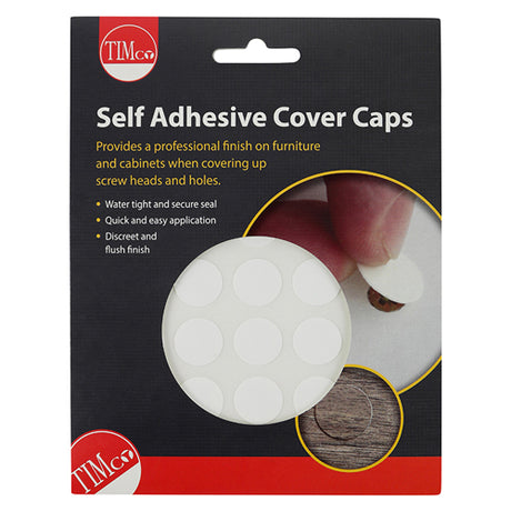 This is an image showing TIMCO Self-Adhesive Cover Caps - White Matt - 18mm - 105 Pieces Pack available from T.H Wiggans Ironmongery in Kendal, quick delivery at discounted prices.