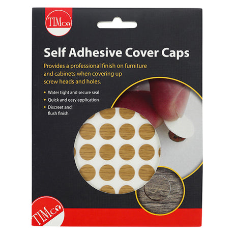This is an image showing TIMCO Self-Adhesive Cover Caps - Winchester Oak - 13mm - 112 Pieces Pack available from T.H Wiggans Ironmongery in Kendal, quick delivery at discounted prices.