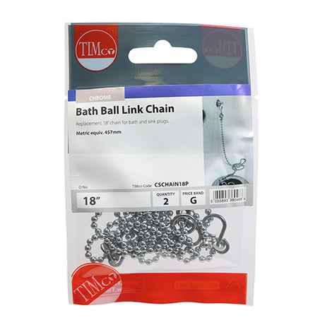 This is an image showing TIMCO Ball Link Chains - Bath - Chrome - 18" - 2 Pieces TIMpac available from T.H Wiggans Ironmongery in Kendal, quick delivery at discounted prices.