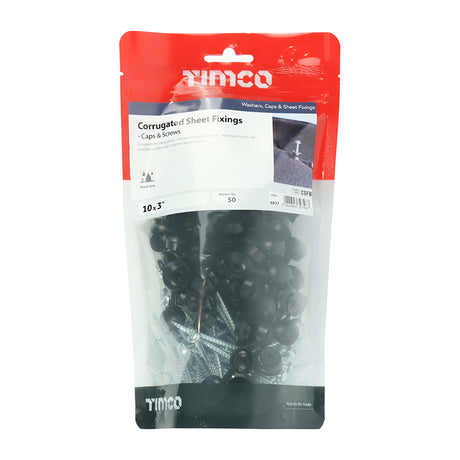 This is an image showing TIMCO Corrugated Sheet Fixings - Black - 10 x 3 - 50 Pieces TIMbag available from T.H Wiggans Ironmongery in Kendal, quick delivery at discounted prices.