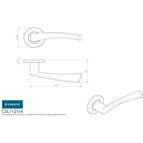 This image is a line drwaing of a Eurospec - Breeze Lever on 6mm Slim Fit Sprung Rose - Satin Stainless Steel available to order from Trade Door Handles in Kendal